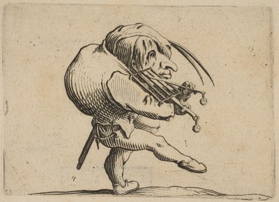 Muž škrábající gril v masce violy..., 1616-22. od Jacques Callot