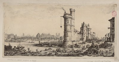 Věž Nesle a pohled na Pont-Neuf od Jacques Callot