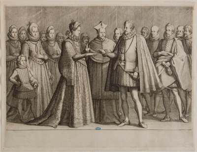 Život Ferdinanda I. de’ Medici, Svatba Ferdinanda I. První číslo ze série 16 dokončených kusů a 2 dodatečných kusů (Lieure 147, Meaume 534) od Jacques Callot