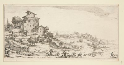 La chasse au cerf (Lov na jelena poblíž panství), z Krajiny pro Giovanni de Medici od Jacques Callot