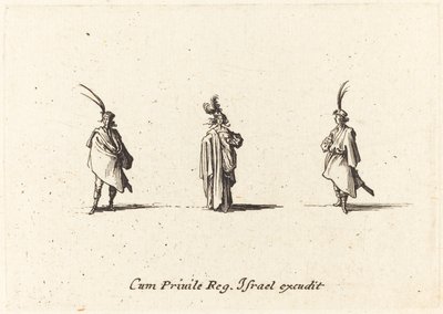 Dáma v dlouhém plášti a dva pánové od Jacques Callot