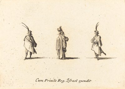Dáma v dlouhém plášti a dva pánové od Jacques Callot