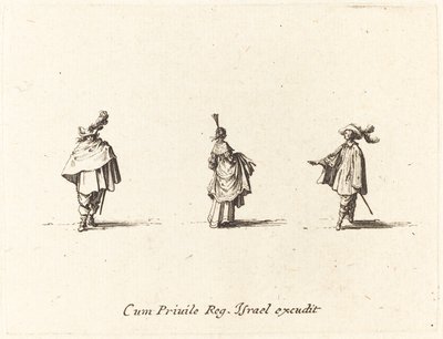 Dáma v šatech se shromáždila a dva pánové od Jacques Callot