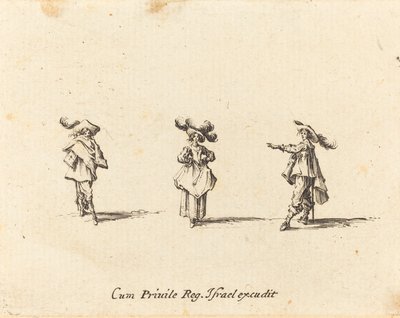 Dáma s velkými chocholy a dva pánové od Jacques Callot