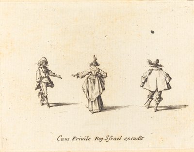 Dáma s nataženou paží při pohledu zezadu a dva pánové od Jacques Callot