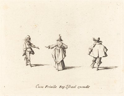 Dáma s nataženou paží při pohledu zezadu a dva pánové od Jacques Callot