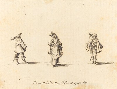 Dáma s pery a dva pánové, pravděpodobně 1634. od Jacques Callot