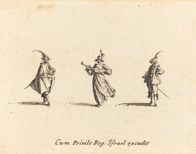 Dáma se smyčcovým nástrojem a dva pánové od Jacques Callot