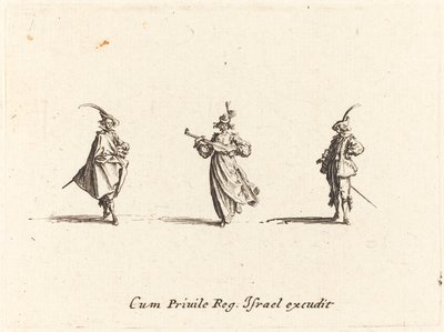 Dáma se smyčcovým nástrojem a dva pánové od Jacques Callot