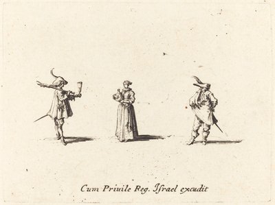 Dáma s lahví vína a dva pánové, pravděpodobně 1634. od Jacques Callot