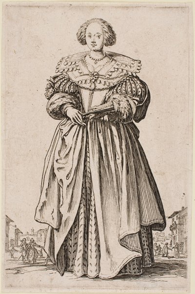 Dáma s vějířem, ze série „The Nobility of Lorraine“ od Jacques Callot