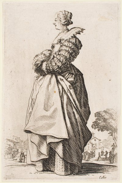 Dáma s rukávníkem, ze série „The Nobility of Lorraine“ od Jacques Callot