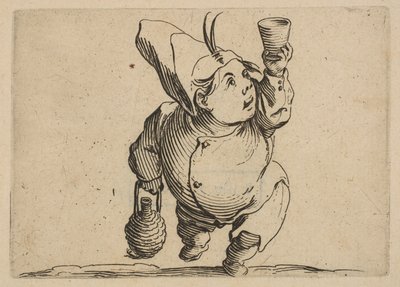 Le Beveur vu de Face The Drinker Pohled zepředu, z Varie Figure Gobbi, oblek..., 1616-22. od Jacques Callot