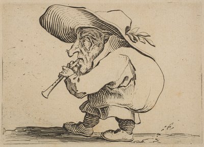 Le Joueur de Flageolet Flageolet Player, z Varie Figure Gobbi, suita nazvaná..., 1616-22. od Jacques Callot