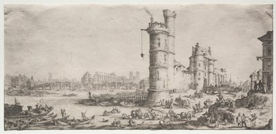 Dva skvělé výhledy na Paříž: Pohled na Pont Neuf, 1628-1630. od Jacques Callot