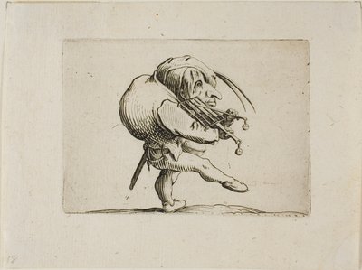 Muž hrající na gril jako housle, z Varie Figure Gobbi od Jacques Callot