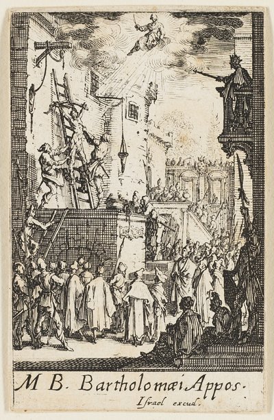 Umučení svatého Bartoloměje, devátá deska z knihy Umučení apoštolů od Jacques Callot