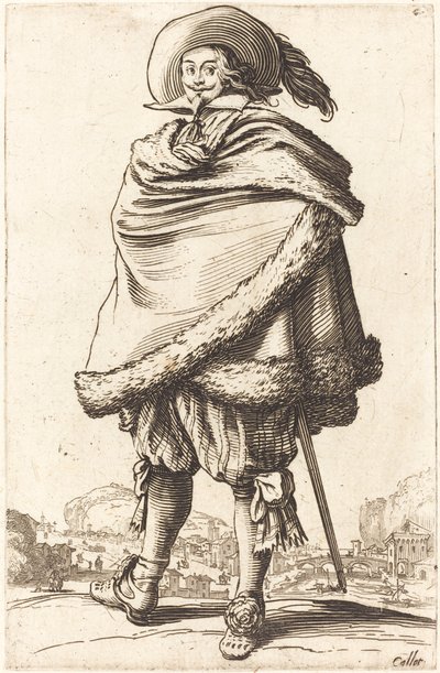 Ušlechtilý muž zabalený do pláště zdobeného kožešinou od Jacques Callot