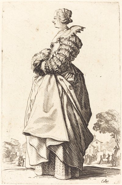 Ušlechtilá žena v profilu s rukama v rukávu od Jacques Callot