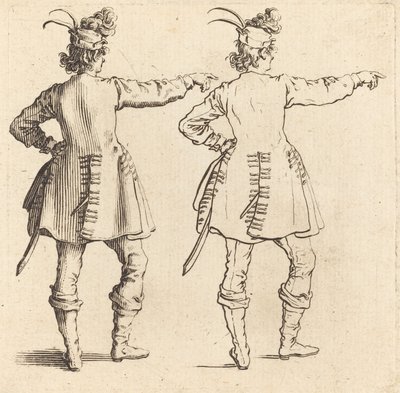 Důstojník s peřím v čepici, při pohledu zezadu od Jacques Callot