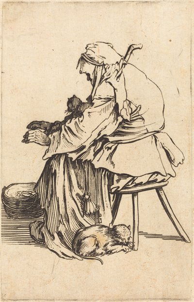 Stará žena s kočkami od Jacques Callot