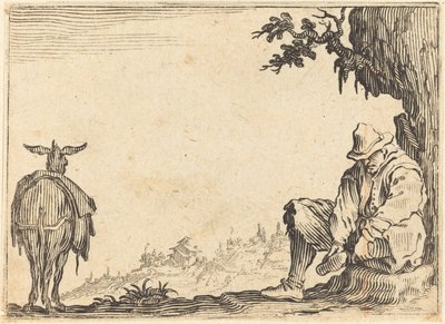 Rolník zouvající si botu, c. 1622. od Jacques Callot