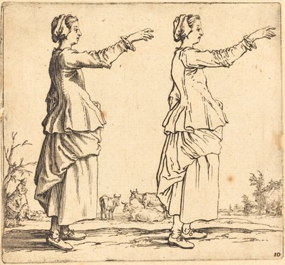 Rolnická žena, z profilu, tváří vpravo, s nataženou paží, 1617 a 1621. od Jacques Callot