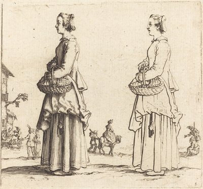 Selská žena s košem, z profilu, tváří vlevo, 1617 a 1621. od Jacques Callot