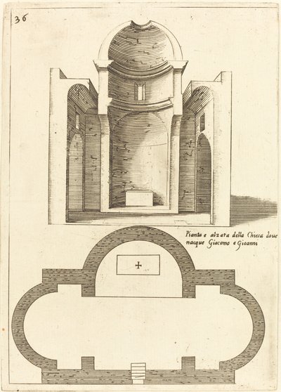Plán a výška kostela svatých Jakuba a Jana, 1619. od Jacques Callot