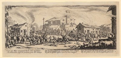 Plenění a vypálení vesnice, list 7 ze souboru „Hrůzy války“ od Jacques Callot