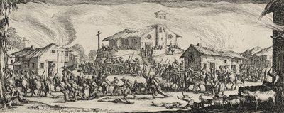 Plundrování a vypalování vesnice, 1633 (lept na položený papír) od Jacques Callot
