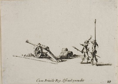 Příprava k vystřelení z kánonu, deska deset z Vojenských cvičení od Jacques Callot