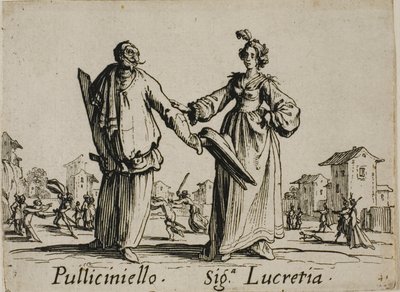 Pulliciniello - Signora Lucretia, deska 9 z Balli di Sfessania od Jacques Callot