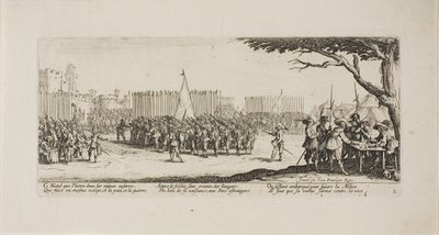 Recruitment of Troops, deska dva z The Miseries of War od Jacques Callot