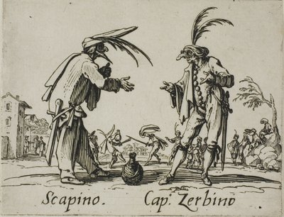 Scapino - Kapitán Zerbino, talíř 12 od Balli di Sfessania od Jacques Callot