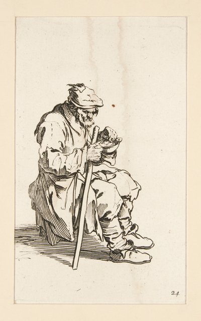 Sedící žebrák, jíst, z The Beggars od Jacques Callot