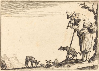 Pastýř hrající na flétnu, c. 1617. od Jacques Callot