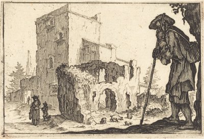 Pastýř a ruiny od Jacques Callot