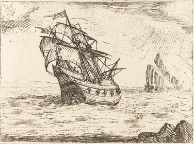 Loď plující poblíž skal od Jacques Callot