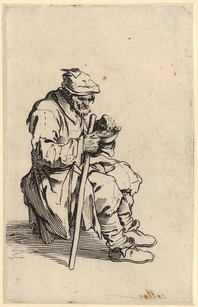 Sedící žebráci při jídle, list 24 ze série „Žebráci“ od Jacques Callot
