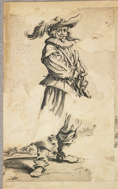 Voják s opeřeným kloboukem, z La Noblesse de Lorraine (verso), kolem 1620-23 od Jacques Callot
