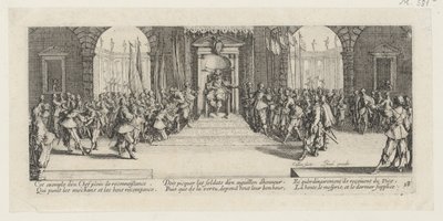 Udělení žoldu, list 18 ze série „Hrůzy války“ od Jacques Callot