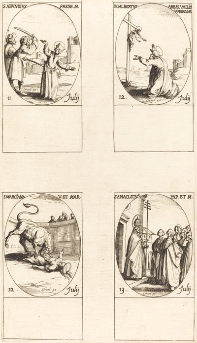 Svatý. Hojný; Svatý. Galbertus; Svatý. Marciana; Svatý. Anacletus od Jacques Callot