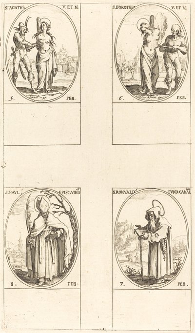 Svatá Agáta; Svatá Dorota; sv. Romuald z Ravenny; Svatý Pavel, biskup z Verdunu od Jacques Callot