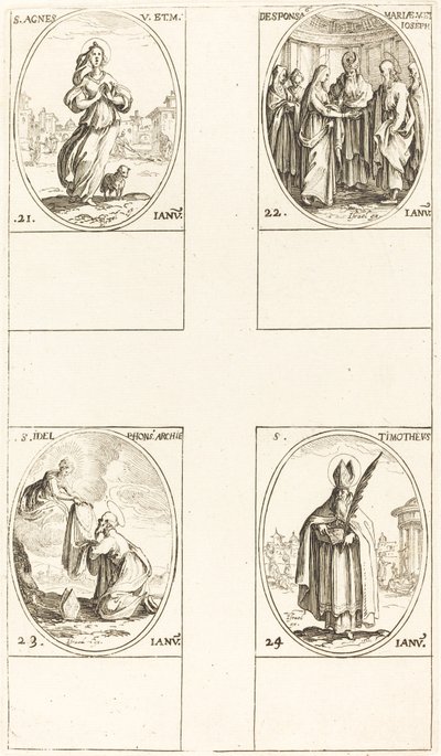 svatá Anežka; Svatba Panny; Svatý Ildefonsus; Svatý Timoteus od Jacques Callot
