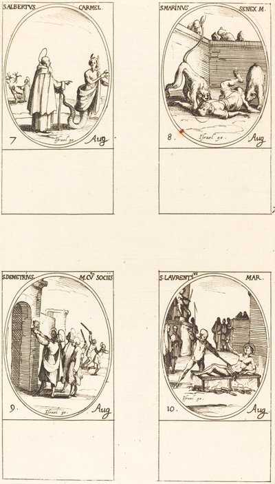 sv. Albert ze Sicliy, karmelitán; sv. Marinus; sv. Demetrius a společníci; St. Lauren od Jacques Callot