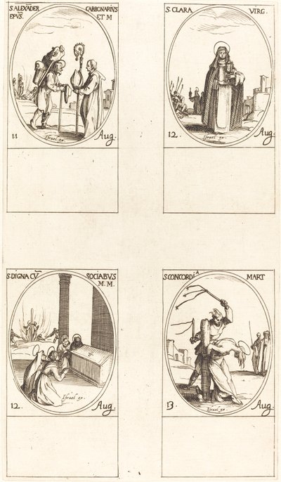 sv. Alexandr Carbonarius; svatá Klára; Sv. Digna a společníci; Svatá Concordia od Jacques Callot