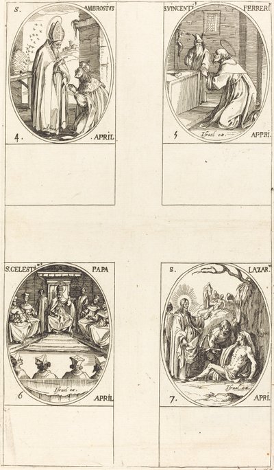 Svatý Ambrož; sv. Vincent Ferrer; Svatý Celestin; Svatý Lazar od Jacques Callot