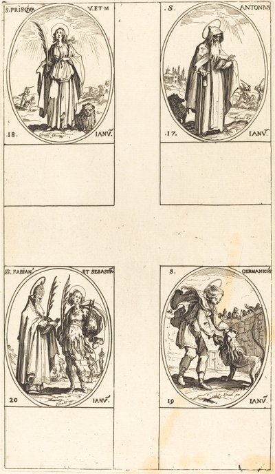 Svatý Antonín; Svatá Priska; Sv. Germanicus; Sts. Fabian a Sebastian od Jacques Callot