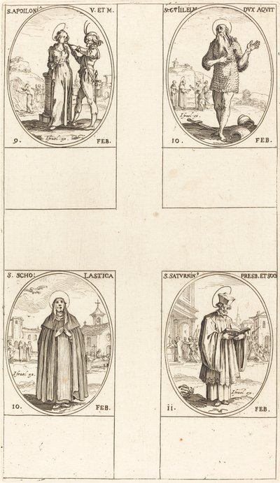 Svatá Apollonie; St. Guillaume; scholastika sv. Svatý Saturnin od Jacques Callot